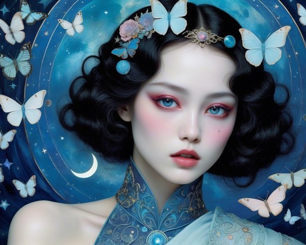 Portrait of a Young Woman in Ethereal Night Scene