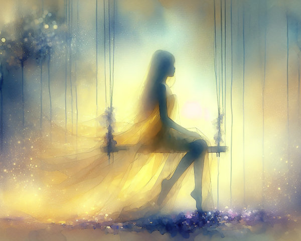 Serene Silhouette of Girl on Swing in Pastel Colors