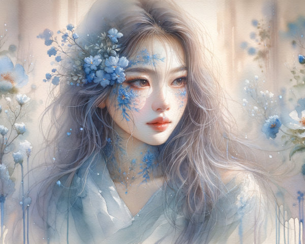 Serene Portrait of a Young Woman with Silver Hair