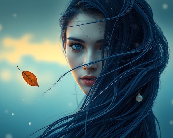 Portrait of a Young Woman with Dark Hair and Blue Eyes