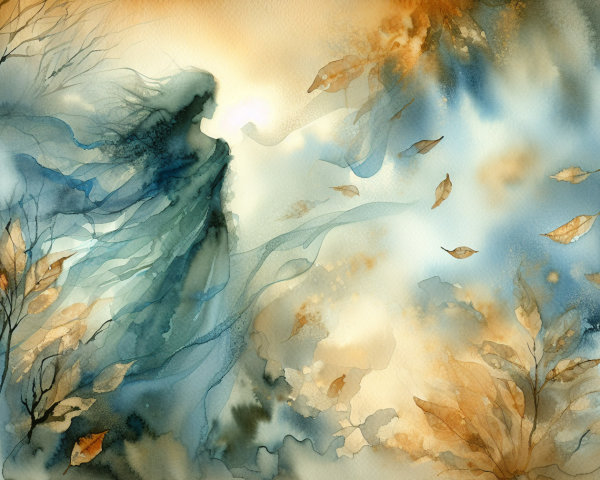 Whimsical Watercolor Scene with Ethereal Figure