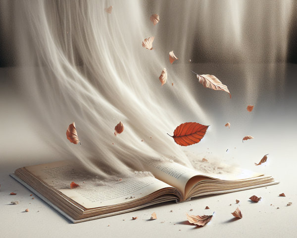 Open Book Surrounded by Dust and Autumn Leaves