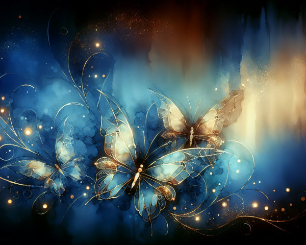 Abstract Artwork with Butterflies in Blue and Orange