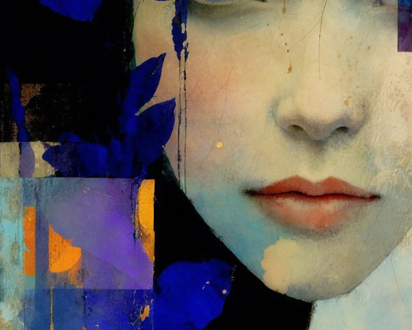 Close-Up Mixed Media Portrait of Young Woman's Face