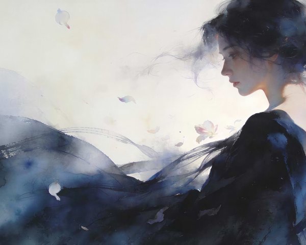 Watercolor Painting of a Japanese Woman in Kimono