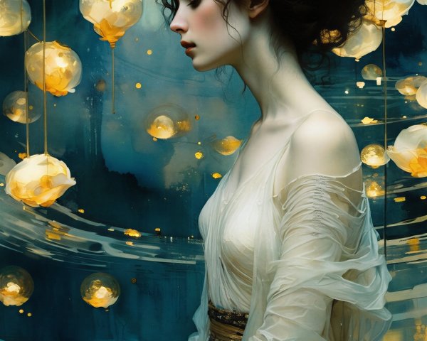 Serene Woman in Flowing Garments with Ethereal Light