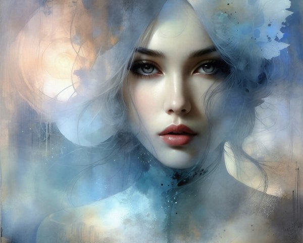 Portrait of a Woman with Ethereal Beauty and Flowers