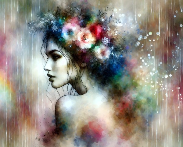 Profile of a Woman with Flowers and Abstract Background