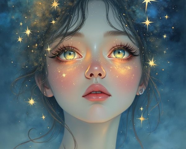 Dreamy Portrait of a Woman with Starry Background