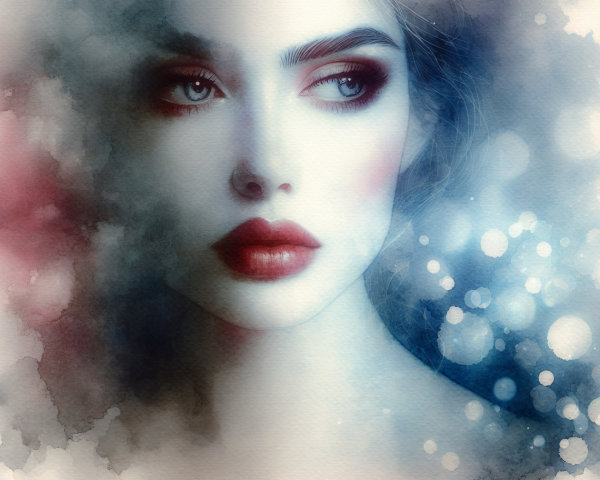 Watercolor Portrait of a Woman with Expressive Features