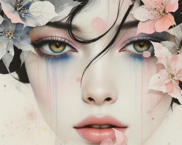 Close-up of a young woman with floral adornments