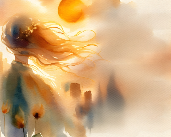 Watercolor Painting of Woman Silhouette at Sunset