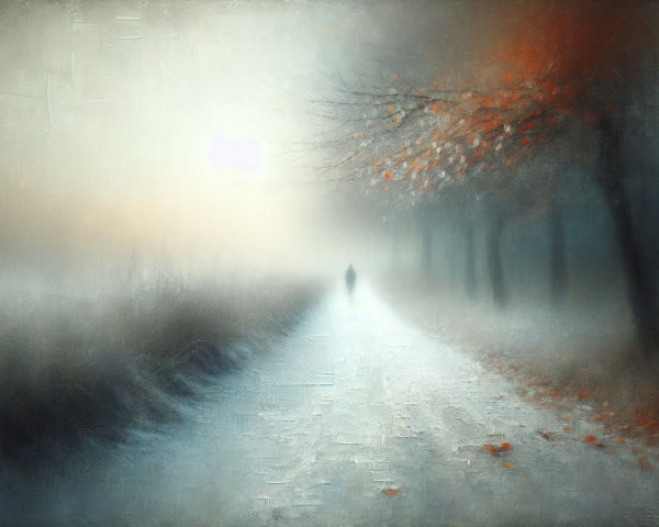 Misty Path Through Ethereal Landscape with Trees