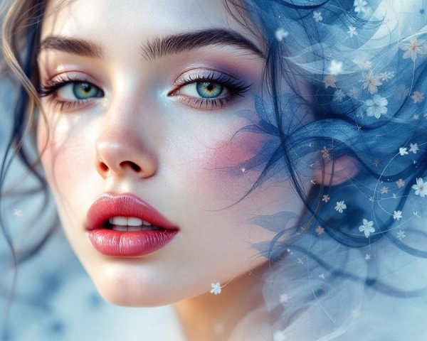 Close-up Portrait of a Young Woman with Blue Hair