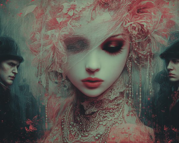 Haunting Portrait of a Woman with Dark Figures