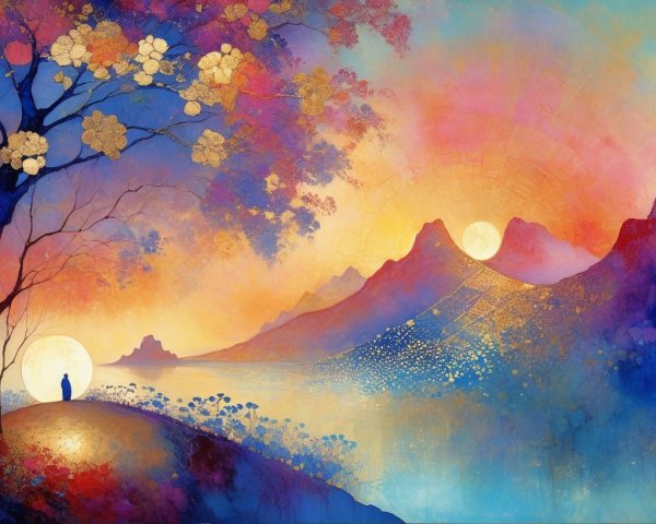Twilight Landscape with Vibrant Sky and Majestic Mountains