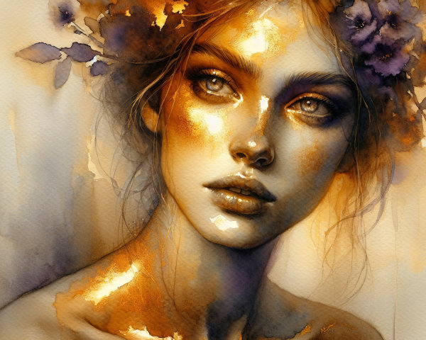 Ethereal Portrait of a Woman with Purple Flower Crown