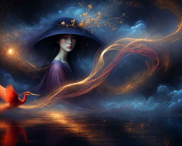 Dreamlike Digital Painting of Asian Woman in Silk Dress
