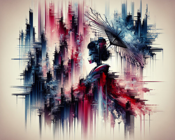 Abstract Woman with Umbrella in Vibrant Colors