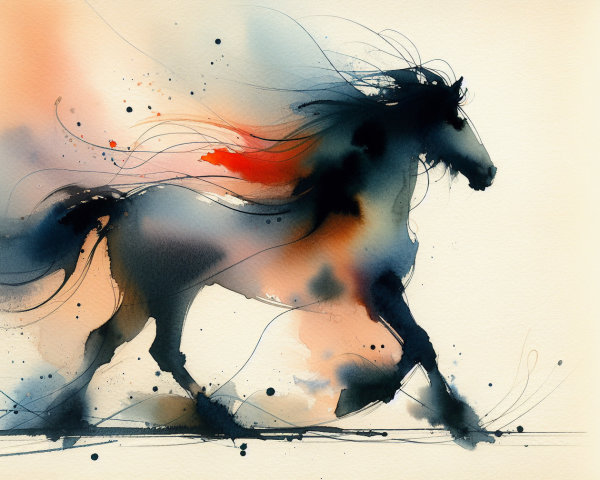 Dynamic Watercolor Painting of a Galloping Horse