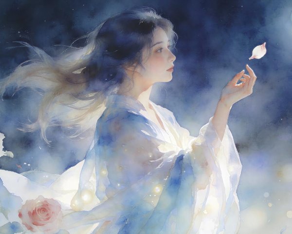 High-Definition Watercolor Painting of Ethereal Woman