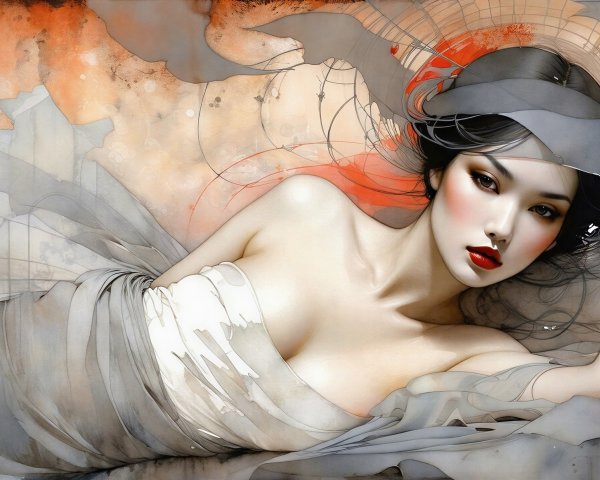Artwork Depicting a Serene Woman with Dark Hair