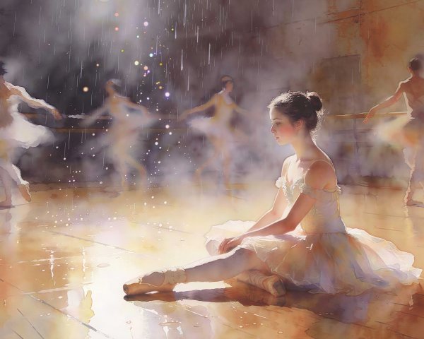 Young Ballerina in Dance Studio with Warm Lighting