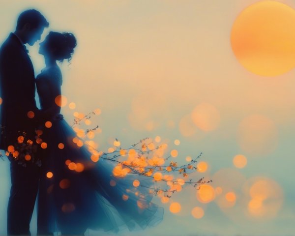 Romantic Silhouette of a Couple at Sunset with Bokeh