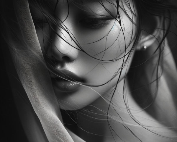 Close-Up Portrait with Fabric and Soft Monochromatic Tones