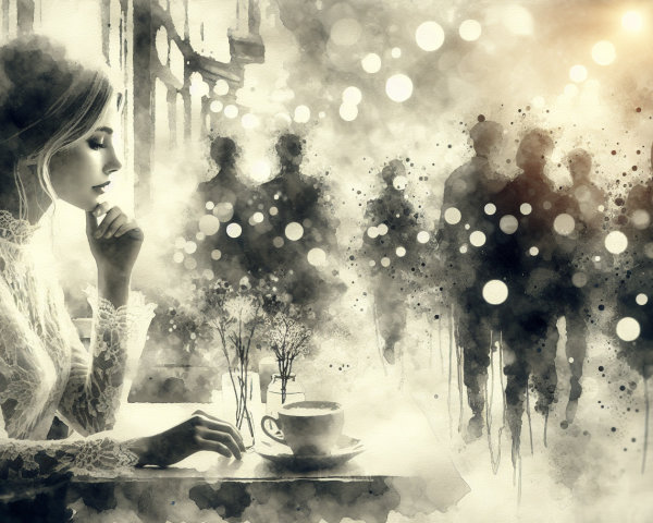 Contemplative Woman by Window in Ethereal Scene
