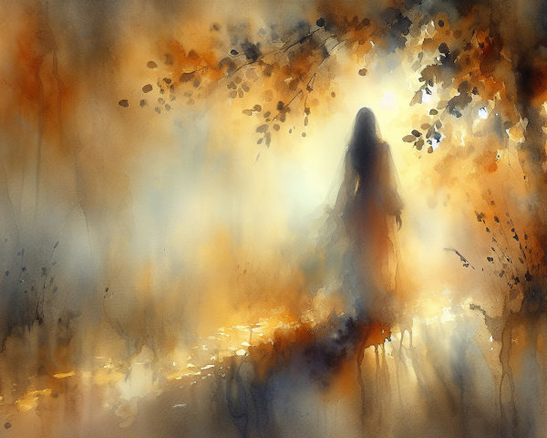 Silhouette Against Warm Hues in Ethereal Watercolor