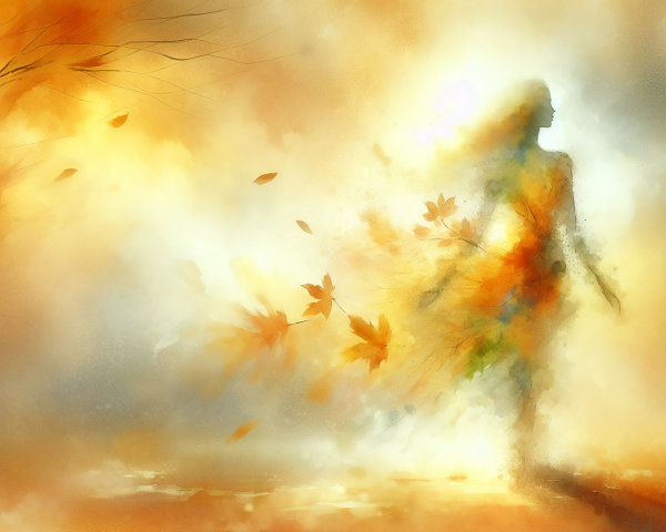 Whimsical Watercolor of a Figure in Autumn Hues