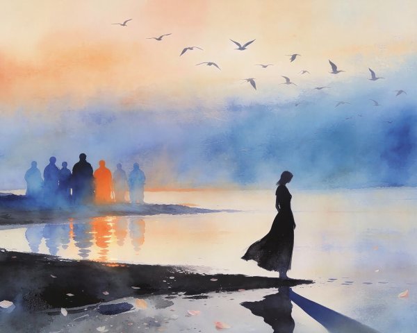Watercolor Painting of Melancholic Dusk Scene