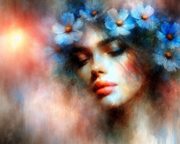 Dreamy Portrait of a Woman with Floral Crown