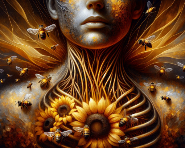 Surreal Female Figure with Flower Garden Chest