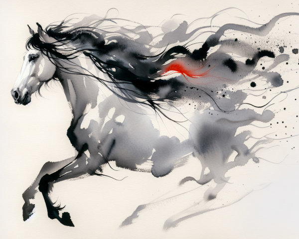 Watercolor Painting of a Galloping Horse in Motion