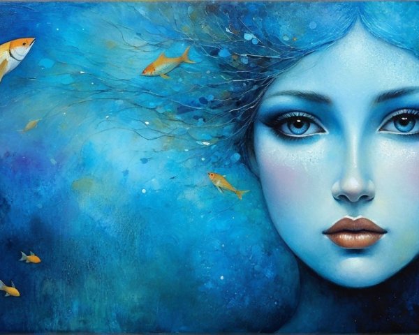 Serene Woman with Blue Skin in Aquatic Scene