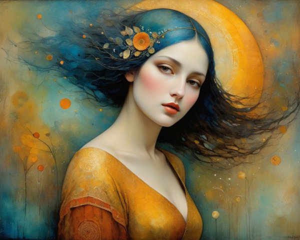 Portrait of a Woman with Dark Hair and Flowers