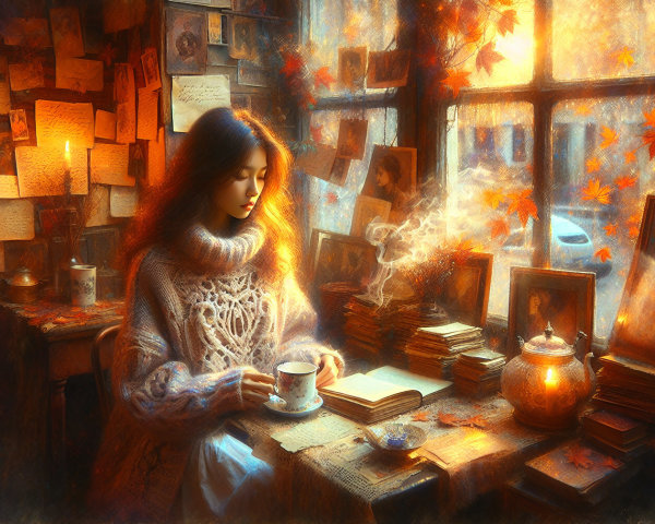 Cozy Autumn Room with Tea and Nostalgic Decor