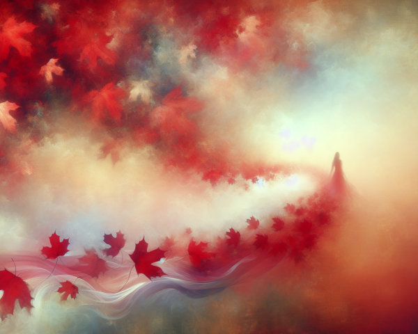 Mystical Scene of Swirling Red Maple Leaves