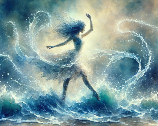 Digital painting of a woman dancing in water