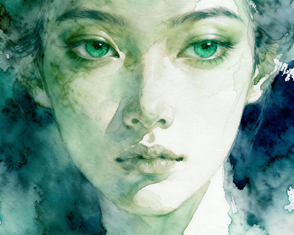 Serene Portrait of a Young Woman with Green Eyes