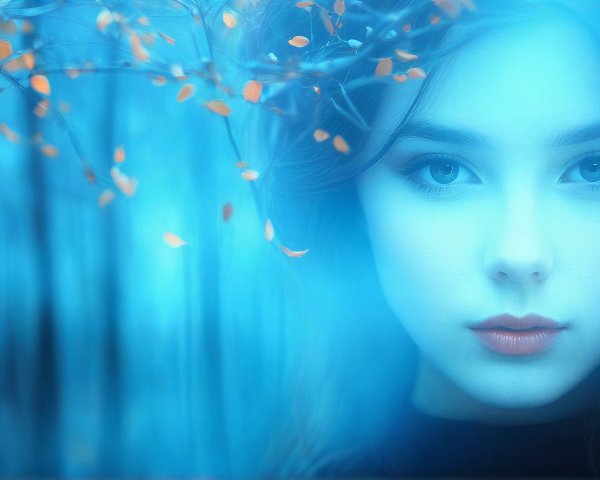 Serene Portrait of a Young Woman in Blue Mist