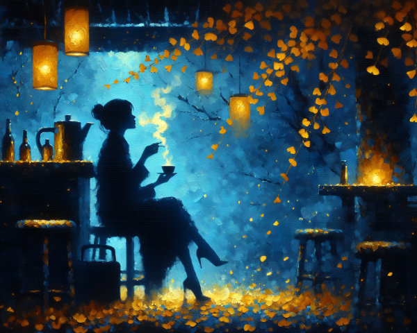 Serene Interior Scene with Warm Lantern Light