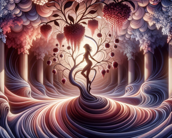 Surreal Scene of Colorful Waves and Intricate Vines