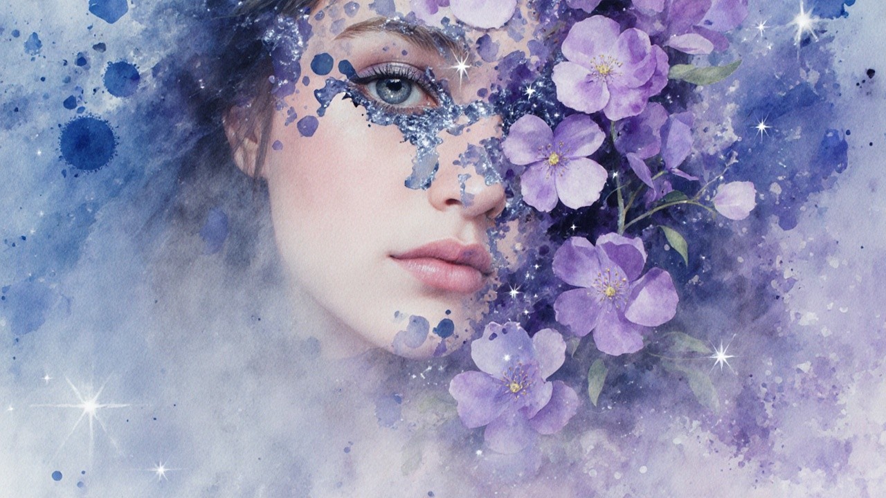 Watercolor Illustration of Woman with Purple Flowers