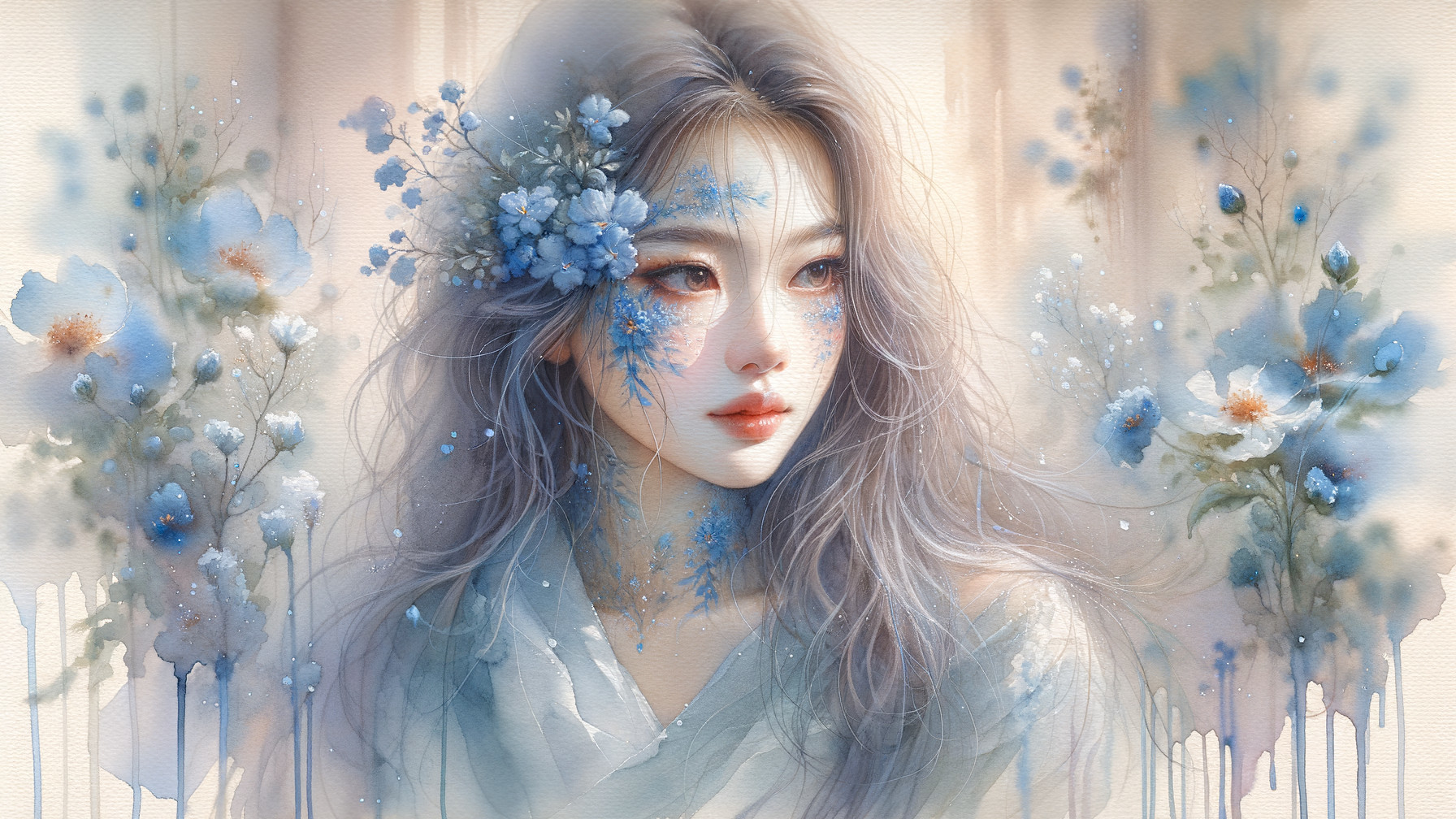 Serene Portrait of a Young Woman with Silver Hair