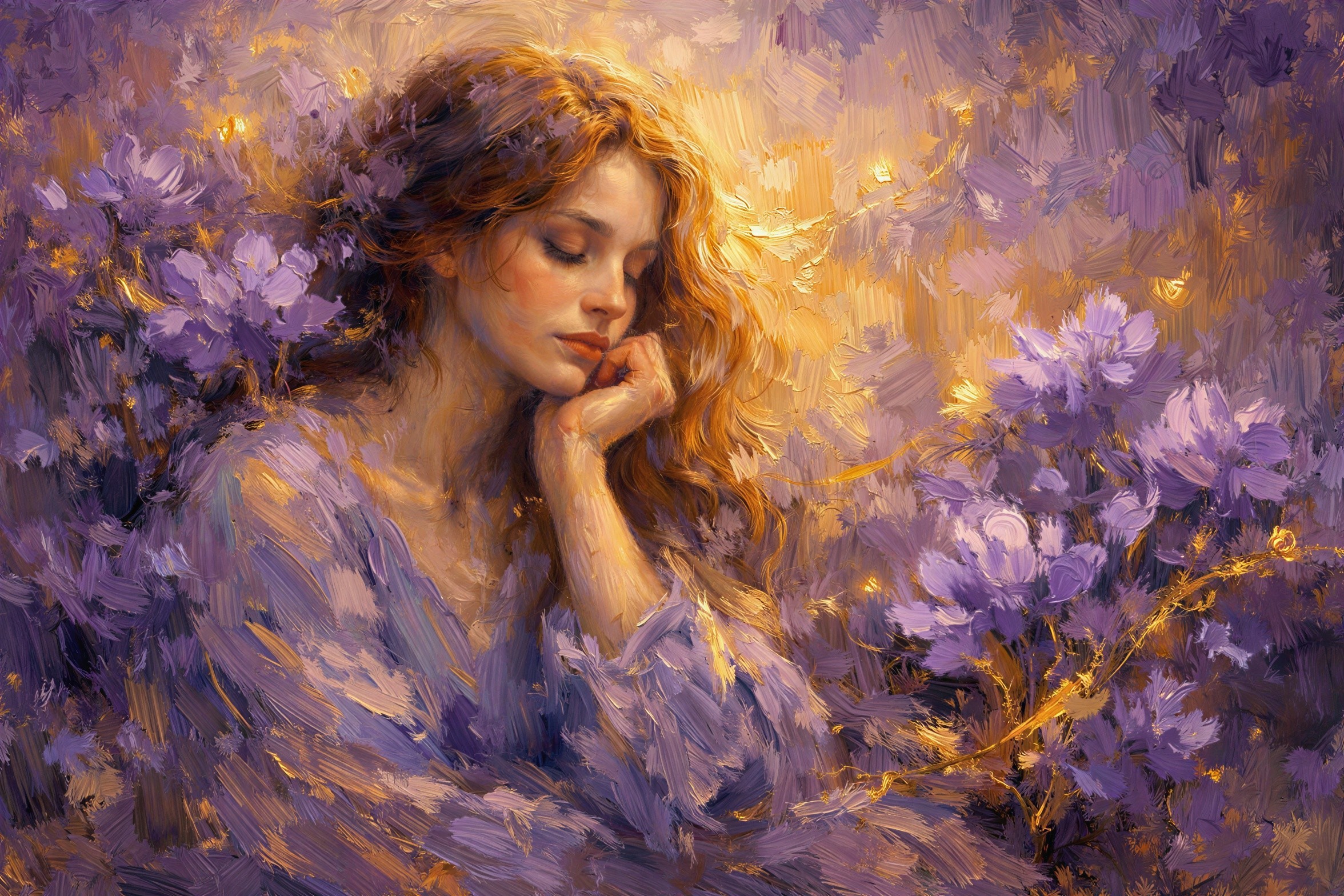 Impressionistic Portrait of a Woman with Flowers