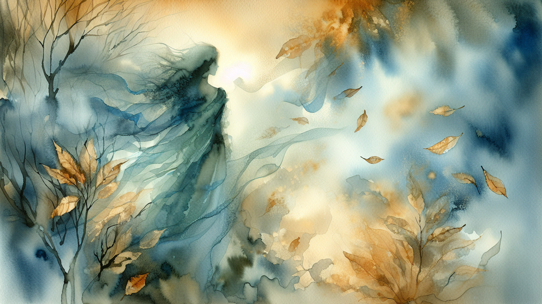 Whimsical Watercolor Scene with Ethereal Figure