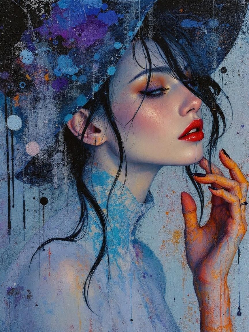 Close-up Portrait of a Woman with Dramatic Makeup